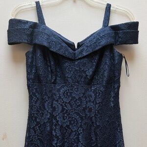 R&M Richards Navy Strapless Lace Dress